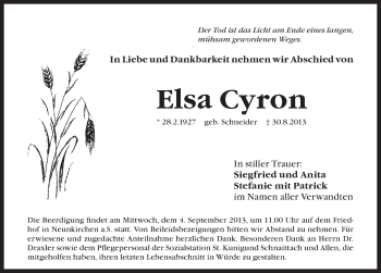 Traueranzeige von Elsa Cyron von Pegnitz-Zeitung